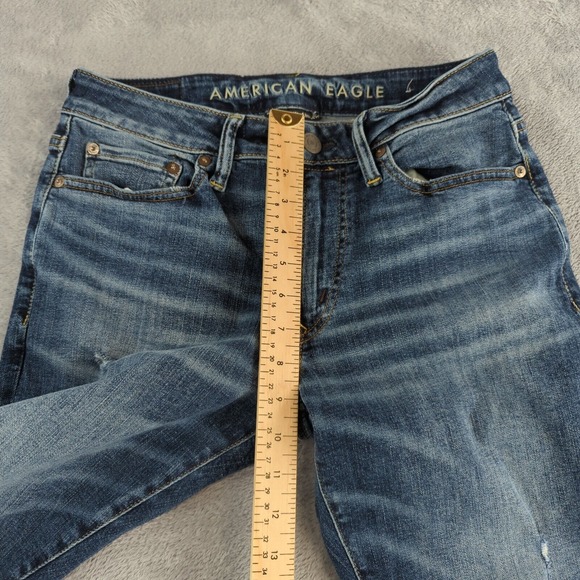 American Eagle Jeans 29x30 (Fits 28x28) Blue Slim Ripped Y2K Next Level Flex - Picture 4 of 11